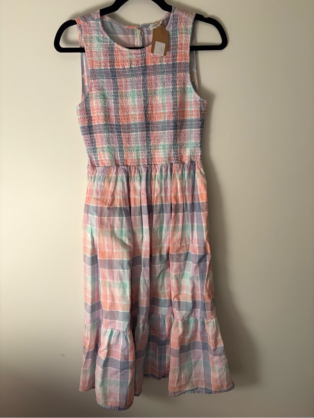 J Crew Women’s Sleeveless Plaid Midi Dress in Pastel Peach & Mint